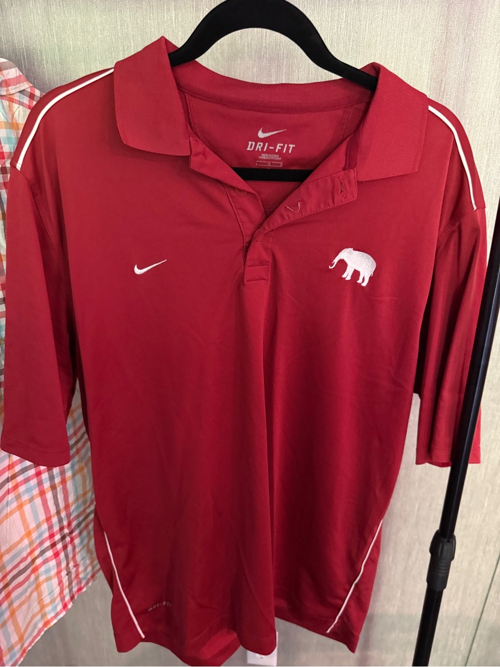 Nike Men's Red Dri-FIT Polo with White Elephant Embroidery